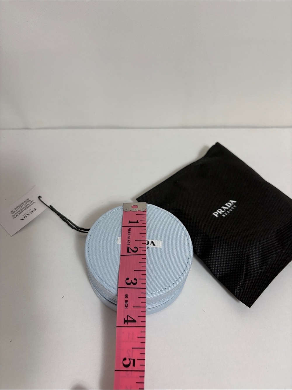 Prada Beauty Round Case with blue wristlet pouch and keychain - Picture 10 of 11